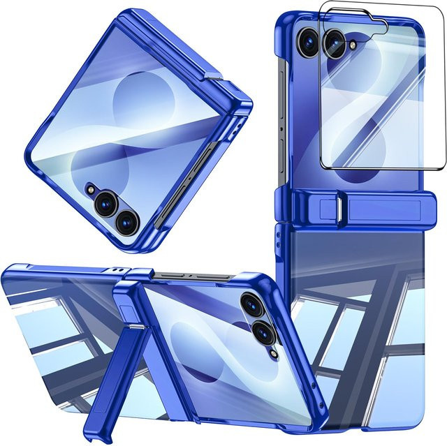 Samsung Galaxy Z Flip 8 Hülle mit Scharnierschutz und integriertem Displayschutz aus PC und TPU in Schwarz Blau - Bild 1