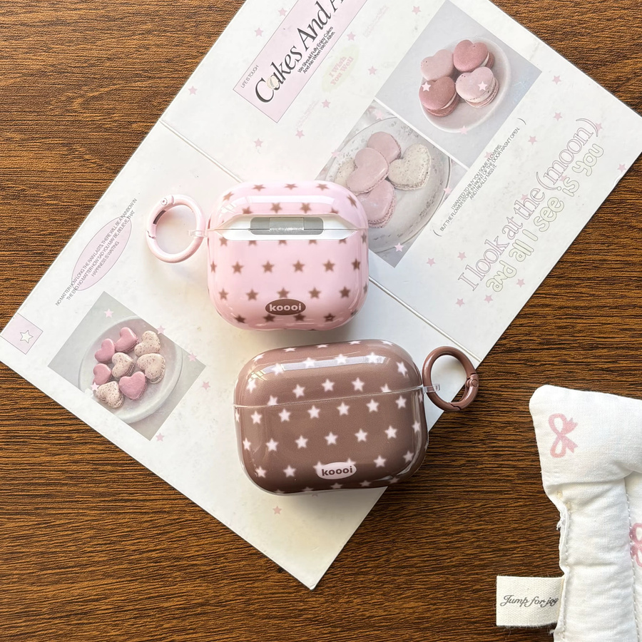 Retro-Kopfhörerhülle im amerikanischen Stil für AirPods 1/2/3/4 Pro und Pro 2 mit Sternmuster in Rosa und Braun - Bild 3
