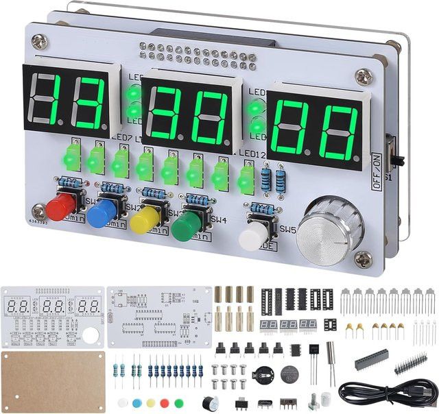 6-Bit-Digitaluhr zum Selbermachen als Lötprojekt mit Countdown, 24-Stunden-Wecker und bunten Lichtern in Multicolor - Bild 1