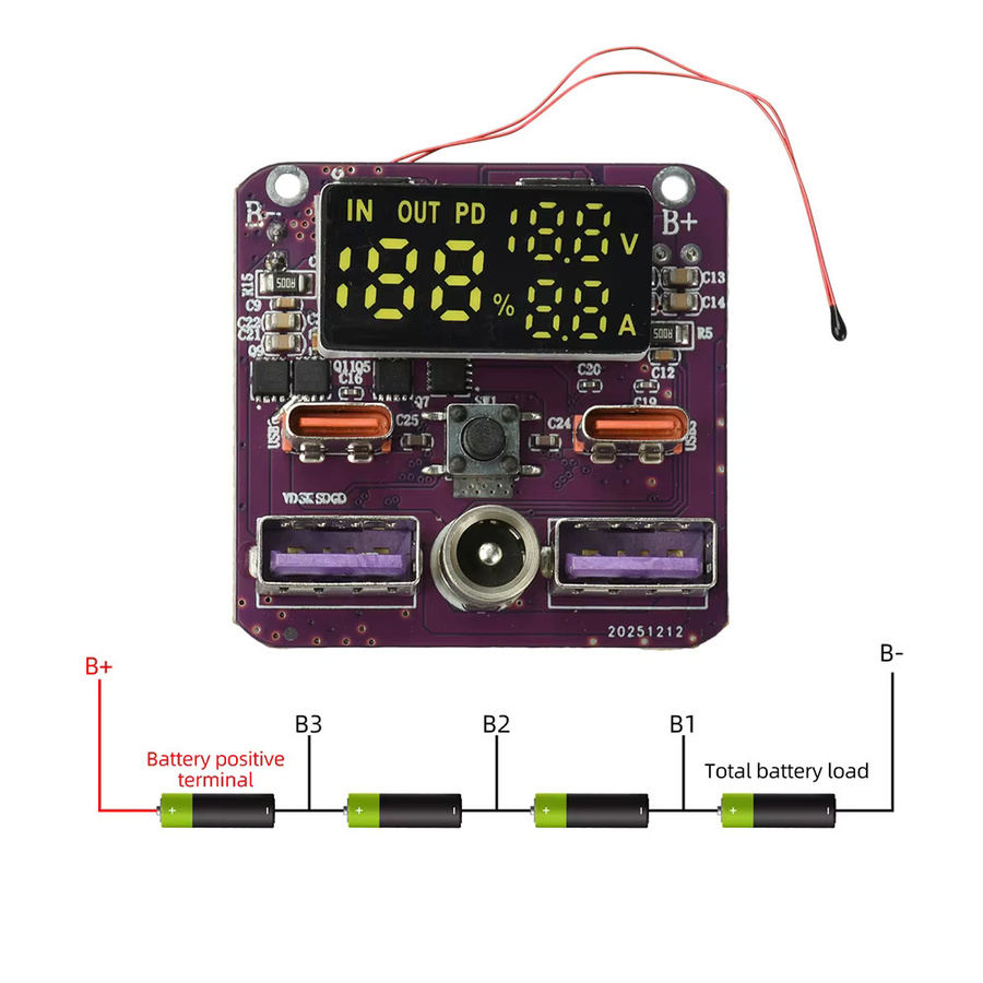 Aideepen 4S PD 100W Bidirektionales Schnelllademodul mit Lade- und Entladefunktion für Powerbank DIY, 20V 5A, mit Barrel-Plug-Anschluss - Bild 3