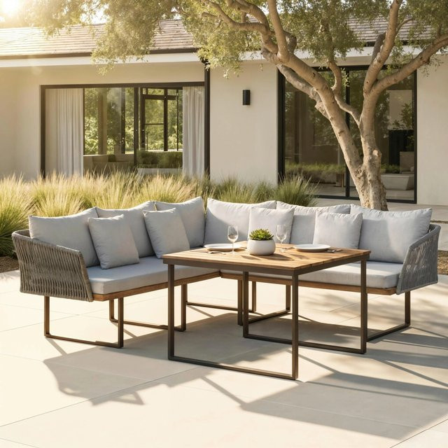 Bessagi Garden Dining-Loungeset Viola in Grau aus Akazienholz und Metall - Bild 1