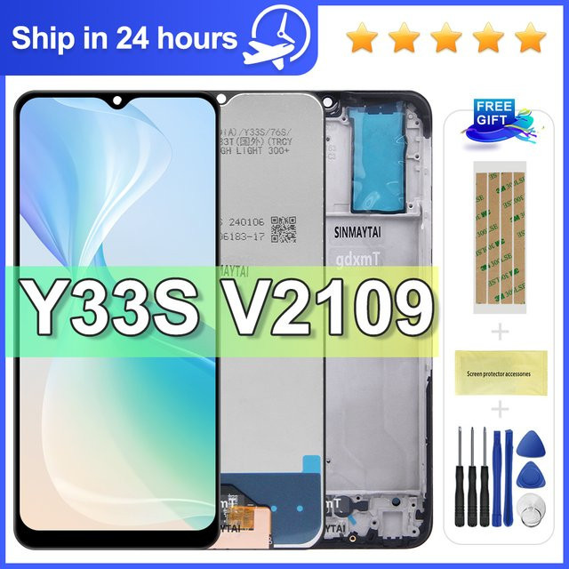 Vivo Y33S V2109 Ersatz LCD Display Bildschirm mit Touch Digitizer Montage und Rahmen in Schwarz, 6,58 Zoll - Bild 1