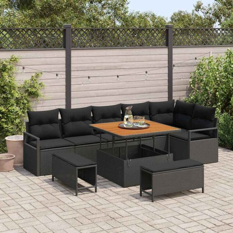 Modernes Garten-Sofa-Set mit 9 Kissen aus Poly-Rattan in Schwarz von vidaxl - Bild 1