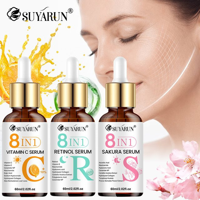 SUYARUN Vitamin C + Retinol + Sakura-Essenz-Set, Kollagen & Aloe Vera, Unisex - Bild 1