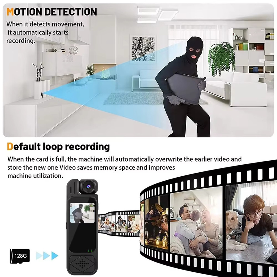 Virwir Mini-Körperkamera 1080P HD Sportkamera mit Infrarot-Nachtsicht und 1,3 Zoll Display in Schwarz - Bild 6