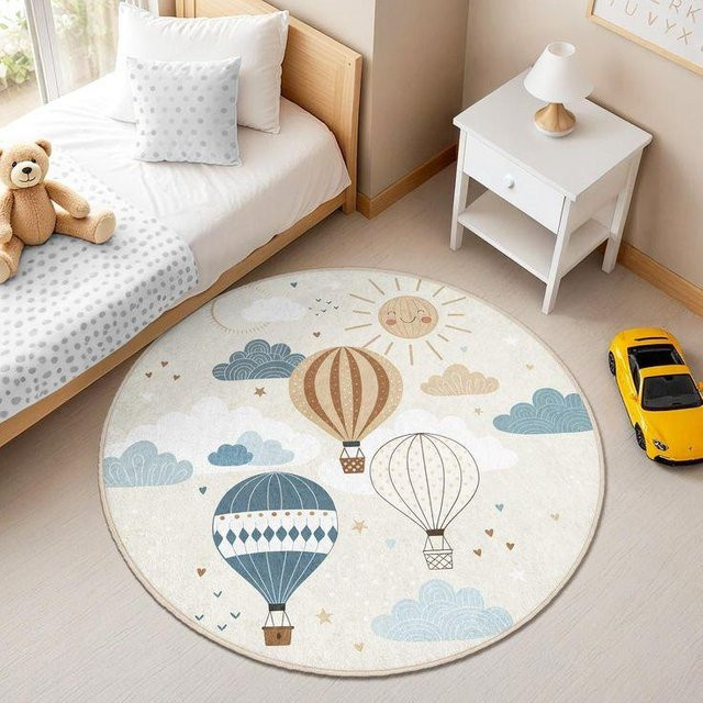 Runder Kinderteppich Lodestar mit Cartoon-Karte und Straßenweg, rutschfest und waschbar, Multicolour, Durchmesser: 120 cm - Bild 1