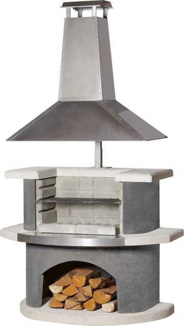 Buschbeck Gartengrillkamin Zürich in Anthrazit-Weiß mit höhenverstellbarer Edelstahlhaube für Holzkohle - Bild 1
