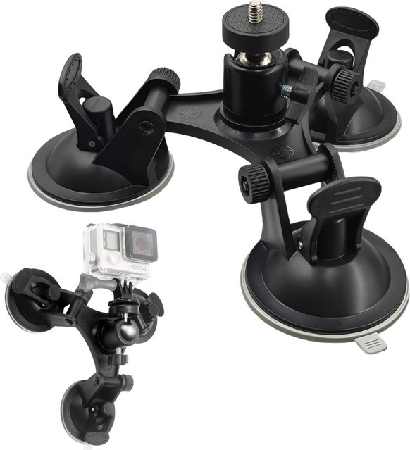 VeFly Dreieckige Auto-Saugnapf-Glashalterung in Schwarz als Stativhalterung für Insta360 X5 X4 X3, DJI Action 5 Pro 4 3 und GoPro Hero 12 11 10 Kamerazubehör - Bild 1