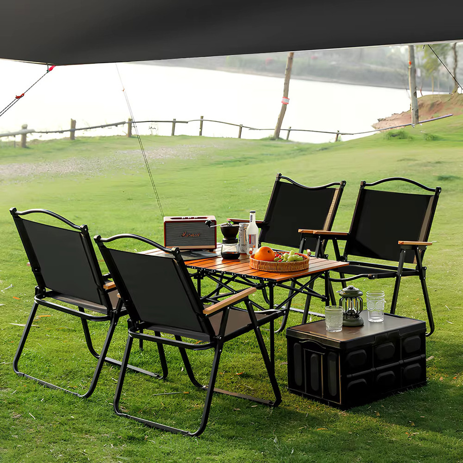 Klappbarer Campingstuhl mit Armlehnen und Rückenlehne von LONENESSL in Schwarz, B/T/H: 50 x 53 x 78 cm - Bild 2