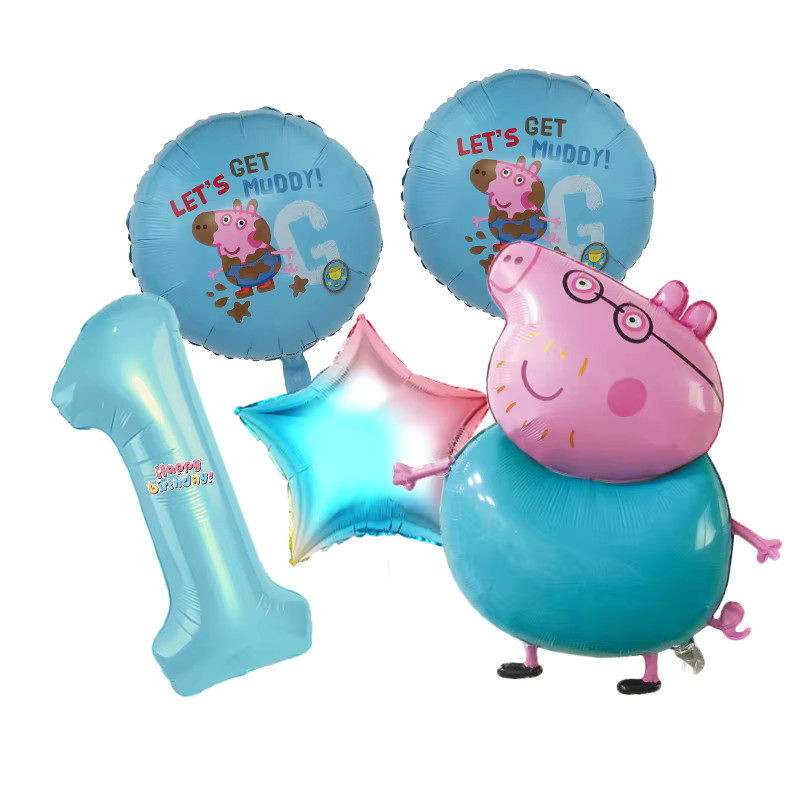 5-teiliges Peppa Pig Ballon-Set von Hasbro als bunte Partydekoration für Kindergeburtstage und Babypartys - Bild 1