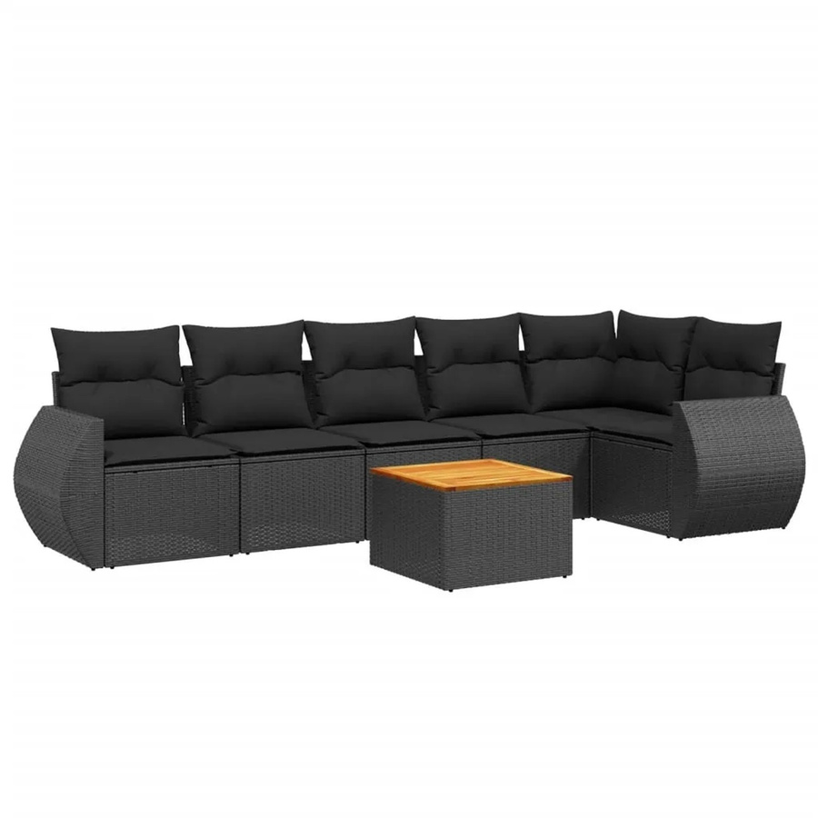 vidaXL 7-teilige Garten-Sofagarnitur aus Poly-Rattan und Akazienholz in Schwarz mit Kissen - Bild 2