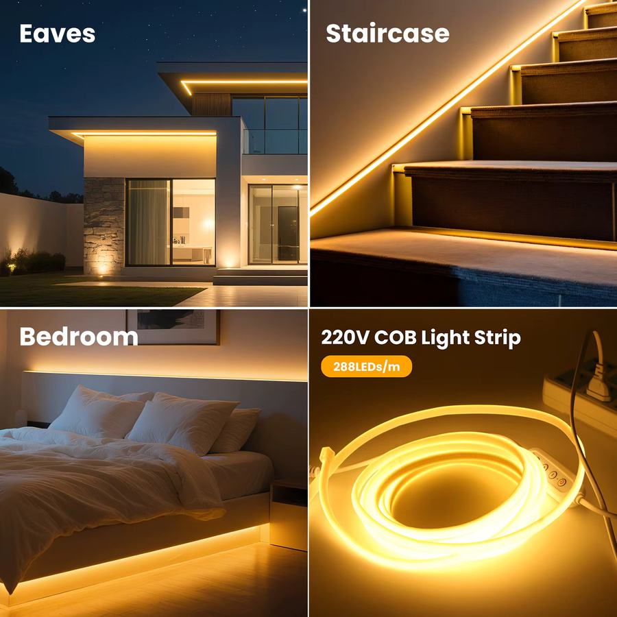 HEGEHE COB Neon LED Streifen Kit, dimmbar mit Timer, wasserdicht, 288 LEDs, weiß, AC 220V - Bild 3