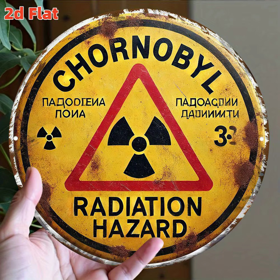 Potdemiel Warnschild Chernobyl Radiation Hazard in Gelb, rundes Metallschild mit kyrillischem und englischem Text, Durchmesser: 20 cm - Bild 4