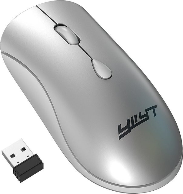 YWYT G864 Kabellose ergonomische Maus mit 2.4G Verbindung, 3-stufig einstellbarem DPI und wiederaufladbarem 500mAh Akku in Silber - Bild 1