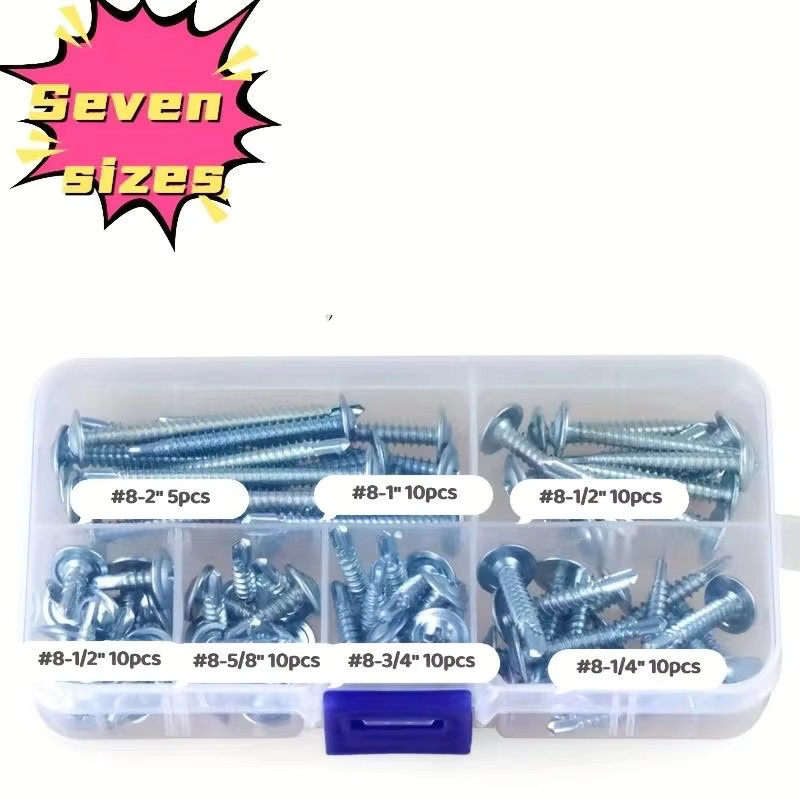65 Stück Sortiment aus 8 modifizierten selbstschneidenden Blechschrauben mit Trusskopf aus hochfestem 410-Edelstahl in Silber - Bild 2