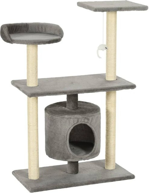 vidaXL Katzen-Kratzbaum mit Höhle und integriertem Spielzeug in Grau, Höhe: 95 cm - Bild 1