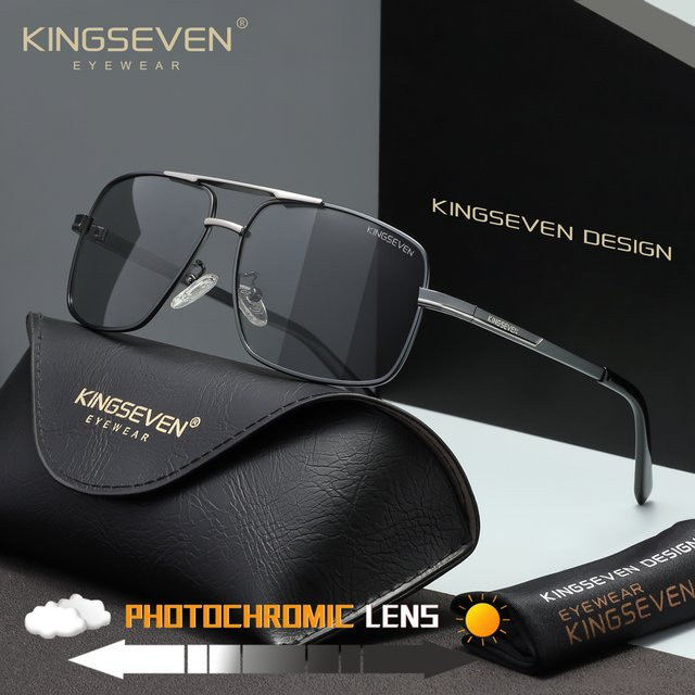 KINGSEVEN Sonnenbrille, Rechteck, Vollrand, Metall, Schwarz, Männer - Bild 1