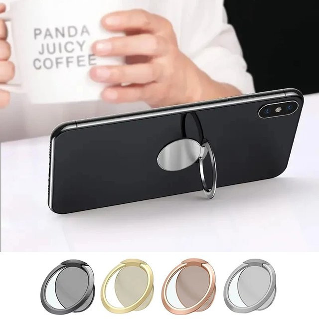 VORTNGLE Universal Dünne Metall Handy Halterung Faltbarer Finger Ring Ständer für iPhone und Samsung in Silber - Bild 1