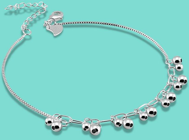 Wucifang Jewelry Fußkettchen 925 Silber, Perlenanhänger, Damen, 27 cm - Bild 1
