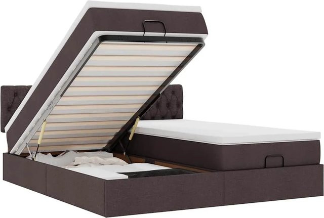 vidaXL Ottoman-Bett mit Matratze in Dunkelbraun und Weiß, modernes Polsterbett mit Lift-up-Funktion, B/T/H: 200 x 200 x 203 cm - Bild 1
