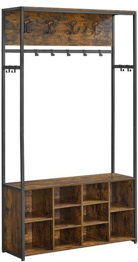 VASAGLE Garderobenständer im Industrial Design mit Schuhregal und Sitzbank, Farbe Schwarz-Braun, B/T/H: 100 x 32 x 180 cm - Bild 1