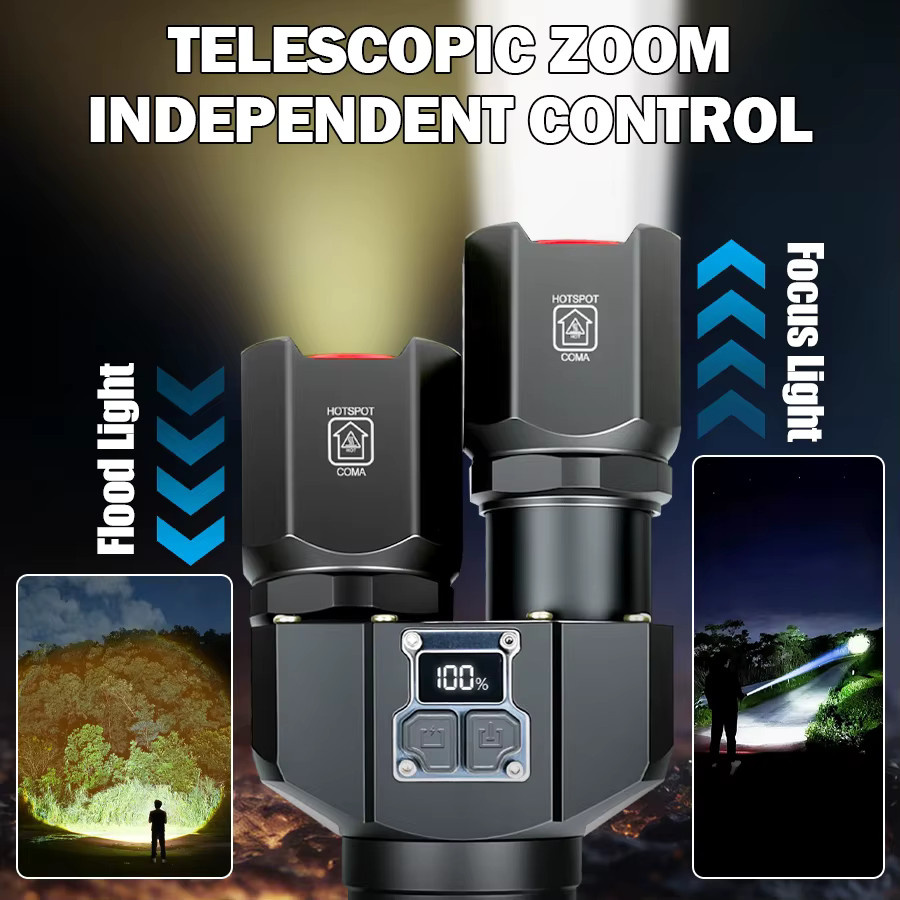 Heinast LED-Taschenlampe mit Doppellichtquelle, USB-aufladbar, Zoom-Funktion, Schwarz - Bild 3