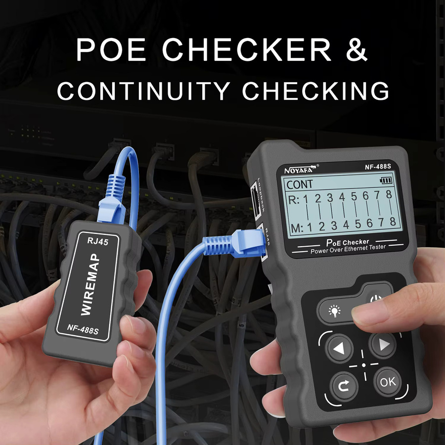 NOYAFA NF-488 LCD-Netzwerk-PoE-Checker und Ethernet LAN-Kabeltester für Cat5 Cat6 in Schwarz - Bild 3