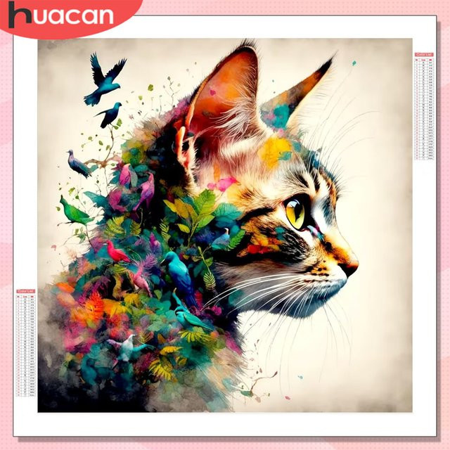 HUACAN Diamant-Mosaik Set Katze und Schmetterling mit bunten Perlen als Kunstwerk für dein Zuhause - Bild 1