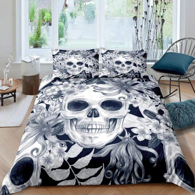 Your Warm Home Halloween Bettwäscheset mit Totenkopf und goldener Krone in Schwarz-Gold, 2-teilig, Breite: 135 cm, Länge: 200 cm - Bild 1
