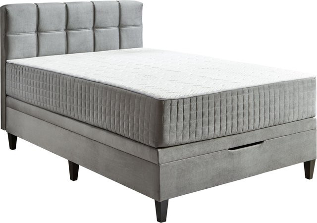 Boxspringbett HARPER SENDAI in Grau und Schwarz mit Taschenfederkern und Lift-up-Base, B/T/H: 140 x 200 x 114 cm - Bild 1