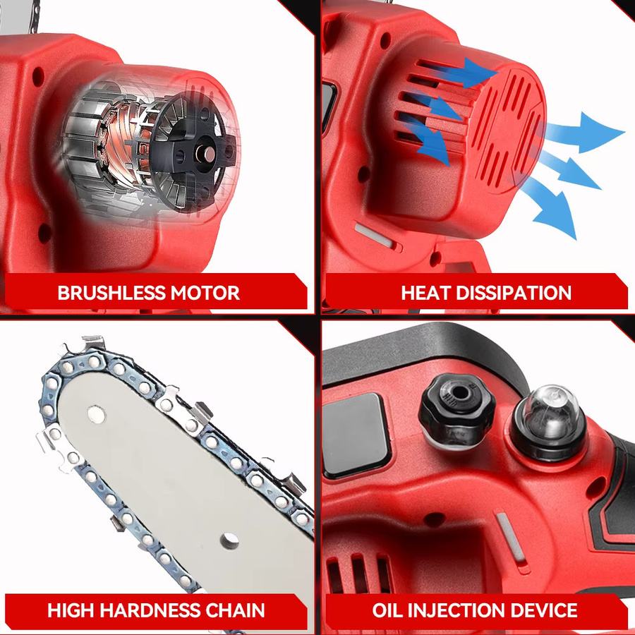 ONEVAN Akku Kettensäge 8 Zoll Rot, bürstenlose elektrische Handsäge kompatibel mit Makita 18V LXT Akku zum Beschneiden von Holz und im Garten - Bild 4