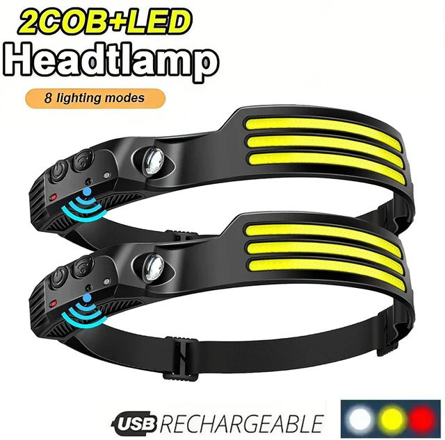 KDULIT LED COB Sensor-Flutlicht Arbeitsleuchte Schwarz, wiederaufladbare Wasserdichte Stirnlampe für Camping, Angeln und Outdoor-Einsätze - Bild 1