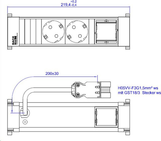 Bachmann Steckdosenleiste 2x CEE7/3 und 1x CM in Weiß 916.701