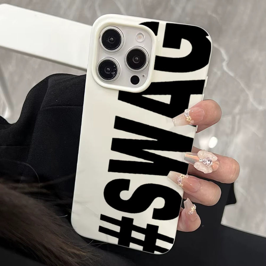 Apple iPhone Schutzhülle mit kreativem SWAG-Buchstaben-Design in Weiß, stoßfeste weiche Handyhülle für iPhone 17, 16, 15, 14, 13, 12, 11 Pro Max und weitere Modelle - Bild 2