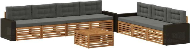 vidaXL Outdoor-Sofagarnitur aus Akazienholz in L-Form, 8-teiliges Set in Natur und Anthrazit, B/T/H: 79 x 79 x 37 cm - Bild 1