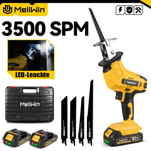 MELLWIN Akku-Säbelsäge in Gelb mit 3500 SPM als Multi-Elektrosäge für Metall, Holz und Rohre, kompatibel mit Makita 18 V LXT Akku-System - Bild 1