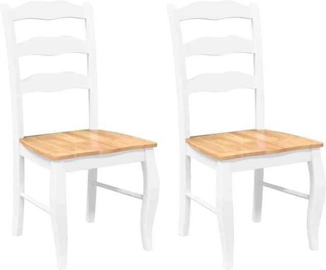 DELUKE Esszimmerstühle RESZ 2er Set aus Gummibaum-Massivholz in Weiß-Hellbraun - Bild 1