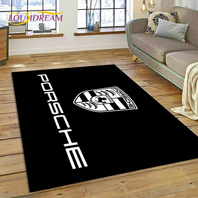 Potdemiel Porsche 3D-Druck Teppich, rutschfeste Fußmatte aus Polyester in Schwarz, B: 60 cm, T: 90 cm - Bild 1