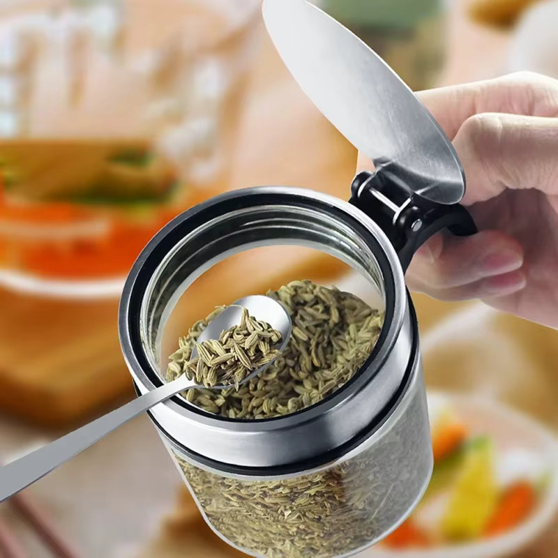 KEMORELA Gewürzglas Set mit Edelstahldeckel und Löffel, transparent - Bild 5