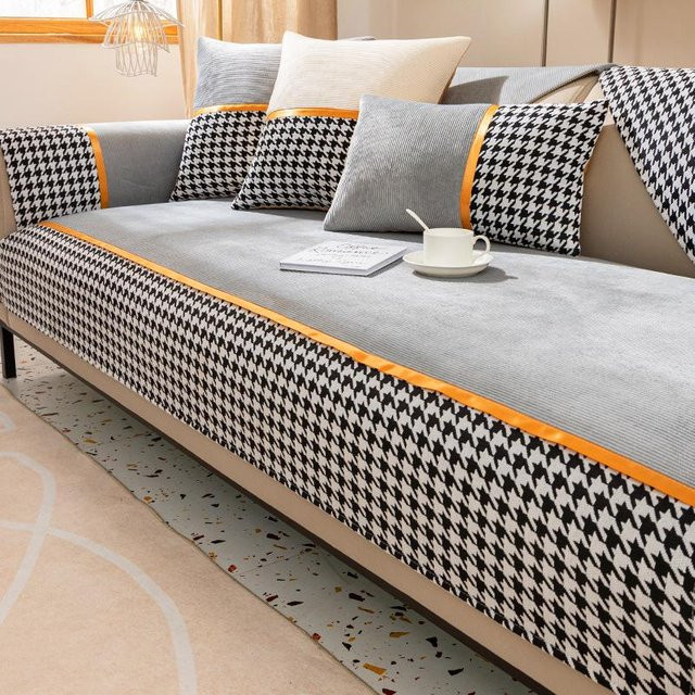 Tausend Vogel Chenille Sofaüberwurf mit Gittermuster in Grau, B/T/H: 70 x 70 x 0 cm - Bild 1