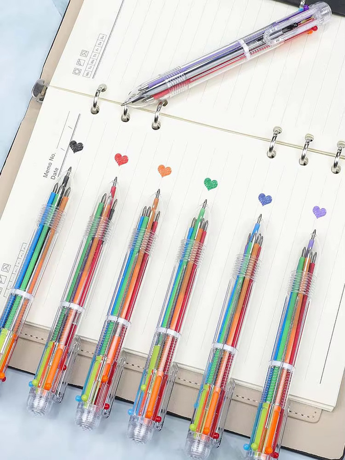 TMZ Bunte Cartoon Kugelschreiber Set aus transparentem Kunststoff mit 6 Farben für Schule und Büro - Bild 4