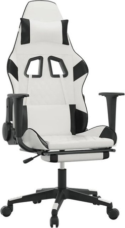 vidaXL Gaming-Stuhl Modell 3 in Weiß und Schwarz aus Kunstleder mit Fußstütze und Kopfstütze, 360 Grad drehbar