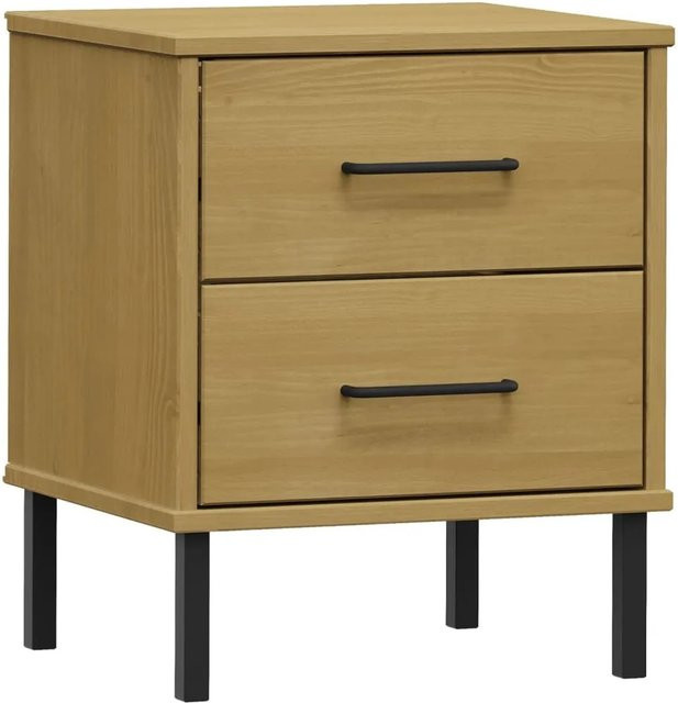 vidaXL Nachttisch OSLO aus massivem Kiefernholz mit Metallbeinen in Braun im industriellen Design, B/T/H: 35 x 35 x 48,5 cm - Bild 1