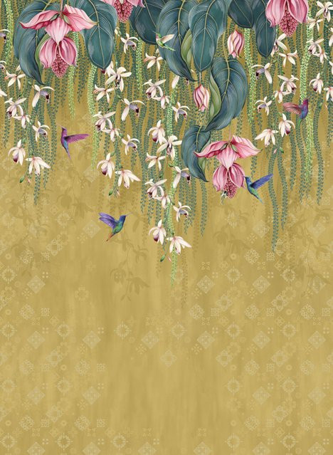 Osborne & Little Tapete Trailing Orchid in Metallic Gold und Gelb/Ocker aus Vlies - Bild 1