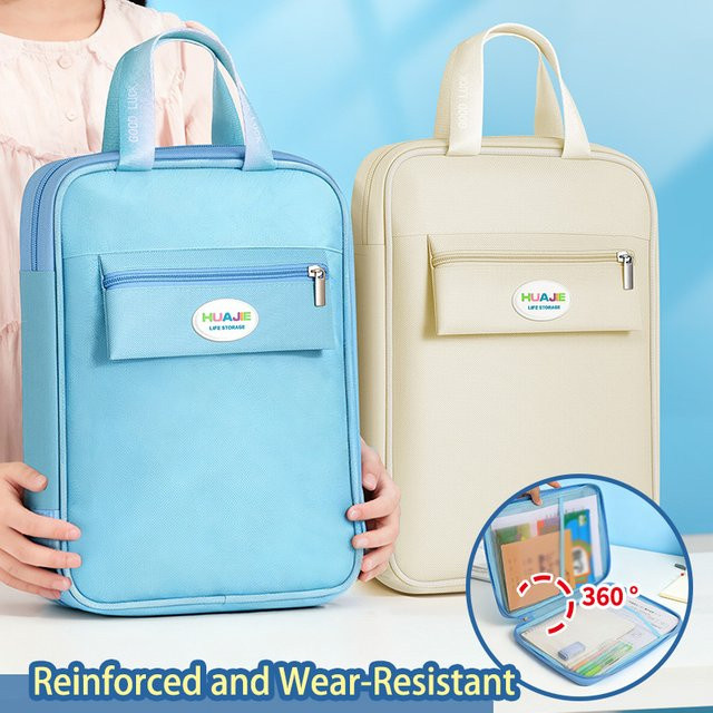 Huajie Schüler-Tutoring-Tasche wasserdichter Dokumentenorganizer mit Reißverschluss in Weiß und Blau - Bild 1