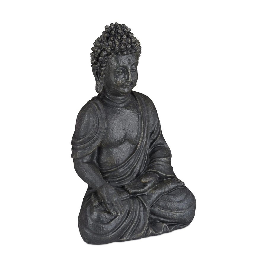Relaxdays Buddha Figur aus Polyresin in Dunkelgrau, wetterfest und frostsicher für den Outdoor-Bereich, B/T/H: 40 x 24 x 15 cm - Bild 2