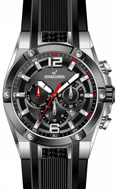 HEINRICHSSOHN Herrenuhr, Quarz, Edelstahl, 50 mm, Silikon, Schwarz - Bild 1