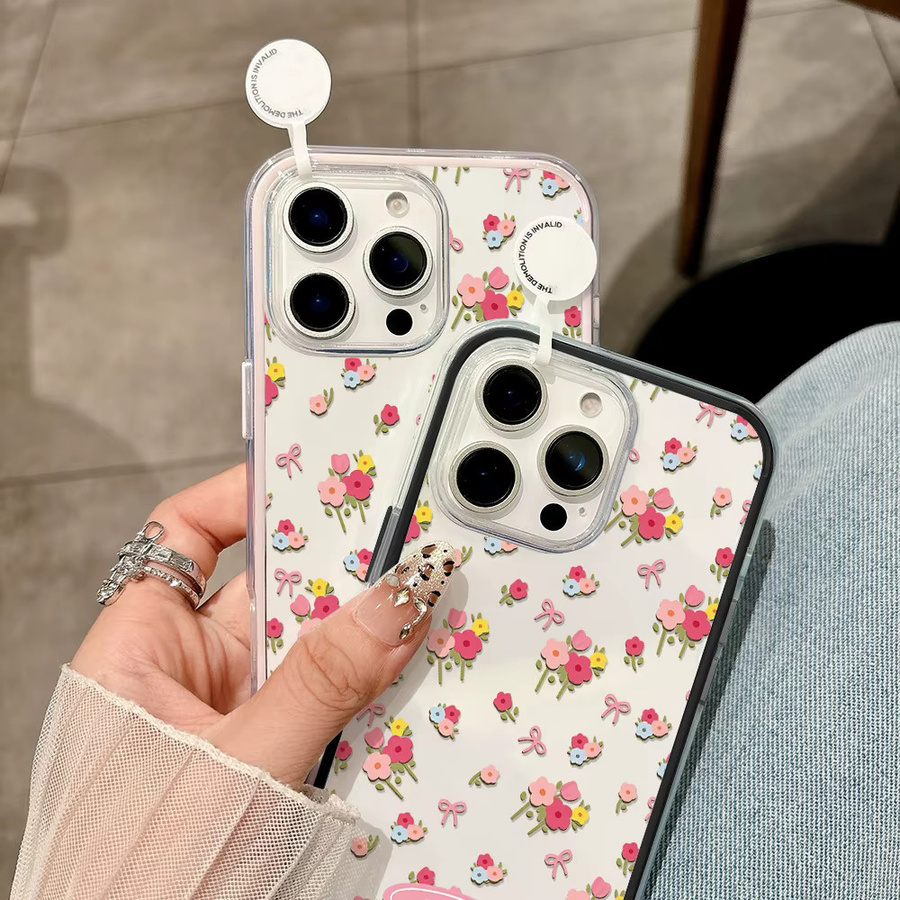 Koreanische Blumen-Handyhülle für Apple iPhone 11 12 13 14 15 16 17 Pro Max Air, transparente weiche Rückseite in Pink und Multicolour - Bild 3