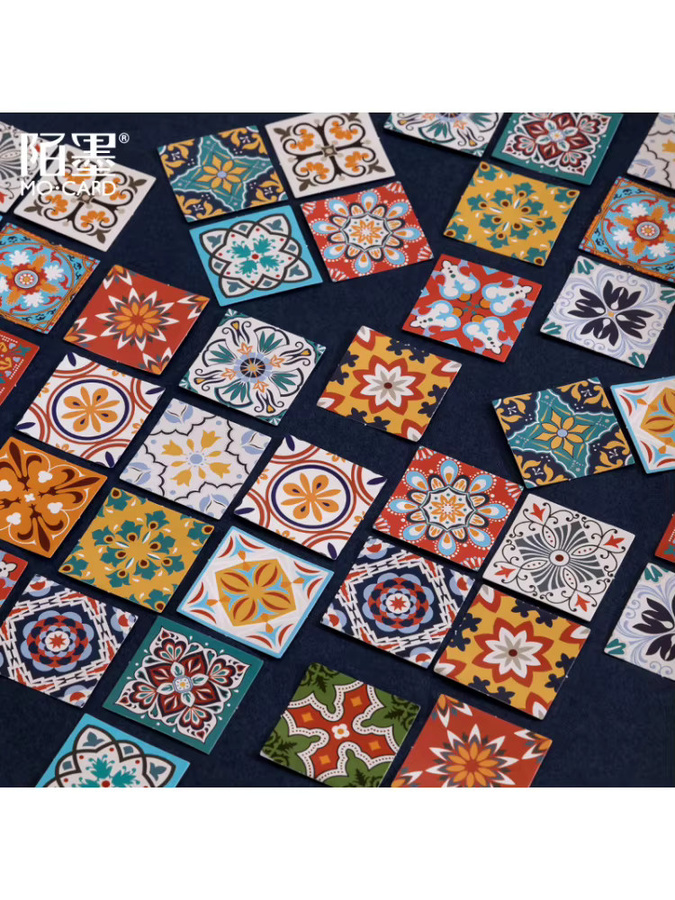 46 Blatt Retro-Blumenfliesen Sticker im exotischen Vintage-Stil, handgefertigte DIY-Dekoration mit ethnischen Motiven, Mehrfarbig - Bild 4