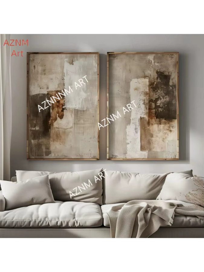 AZNM Abstraktes Leinwanddruck-Poster in Beige, Moderner Minimalistischer Kunstdruck für deine Wanddekoration - Bild 3